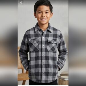 Original Weatherproof Vintage Boy's Gray Buffalo Plaid Sherpa Jacket Size L